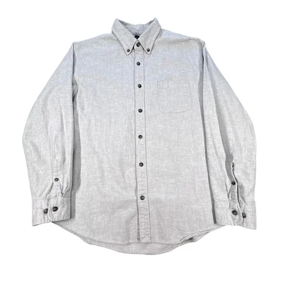 Lands End Grey Flannel Button Down Shirt Mens Large Traditional Fit Long Sleeve - Picture 1 of 9